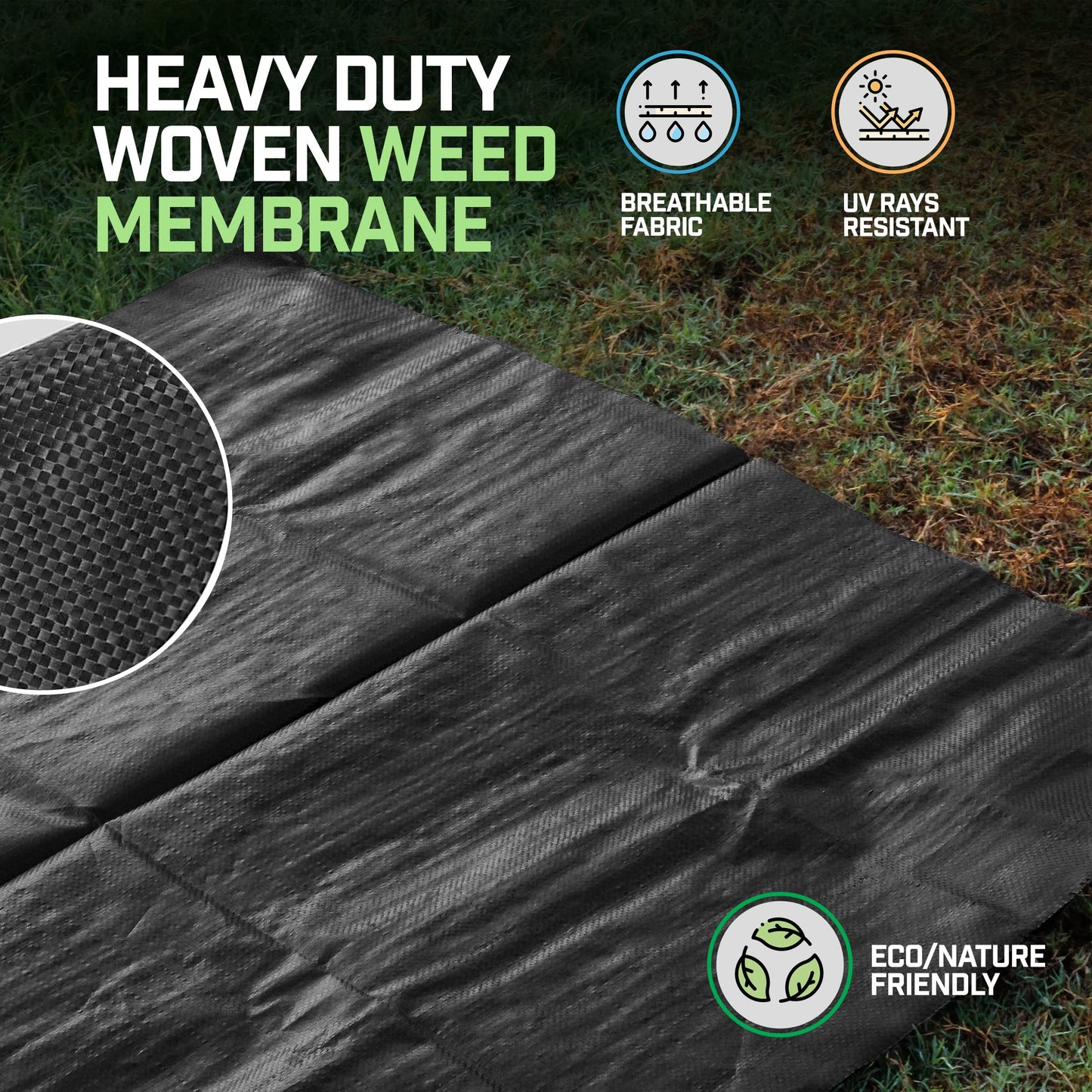 Homesecret 105 GSM Weed Membrane Heavy Duty - 2M x 10M Weed Control Membrane - Garden Membrane Weed Control - Weed Control Fabric - Landscape Fabric, Weed Barrier Fabric, Weed Matting - Black