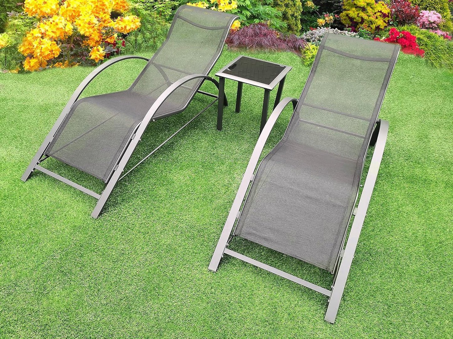 Garden Mile 2 X Garden Sun Lounger Strong Steel Gravity Chair Tanning Bed Garden furniture Sunlounger Patio Outdoor Waterproof (Sun Lounger Set)