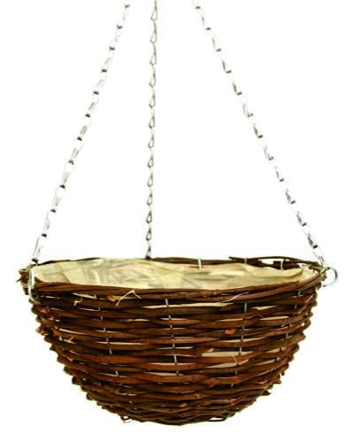 30cm 1Pc Dark Brown Wicker Hanging Basket Lined Rattan Willow Planter With Liner Metal Chain