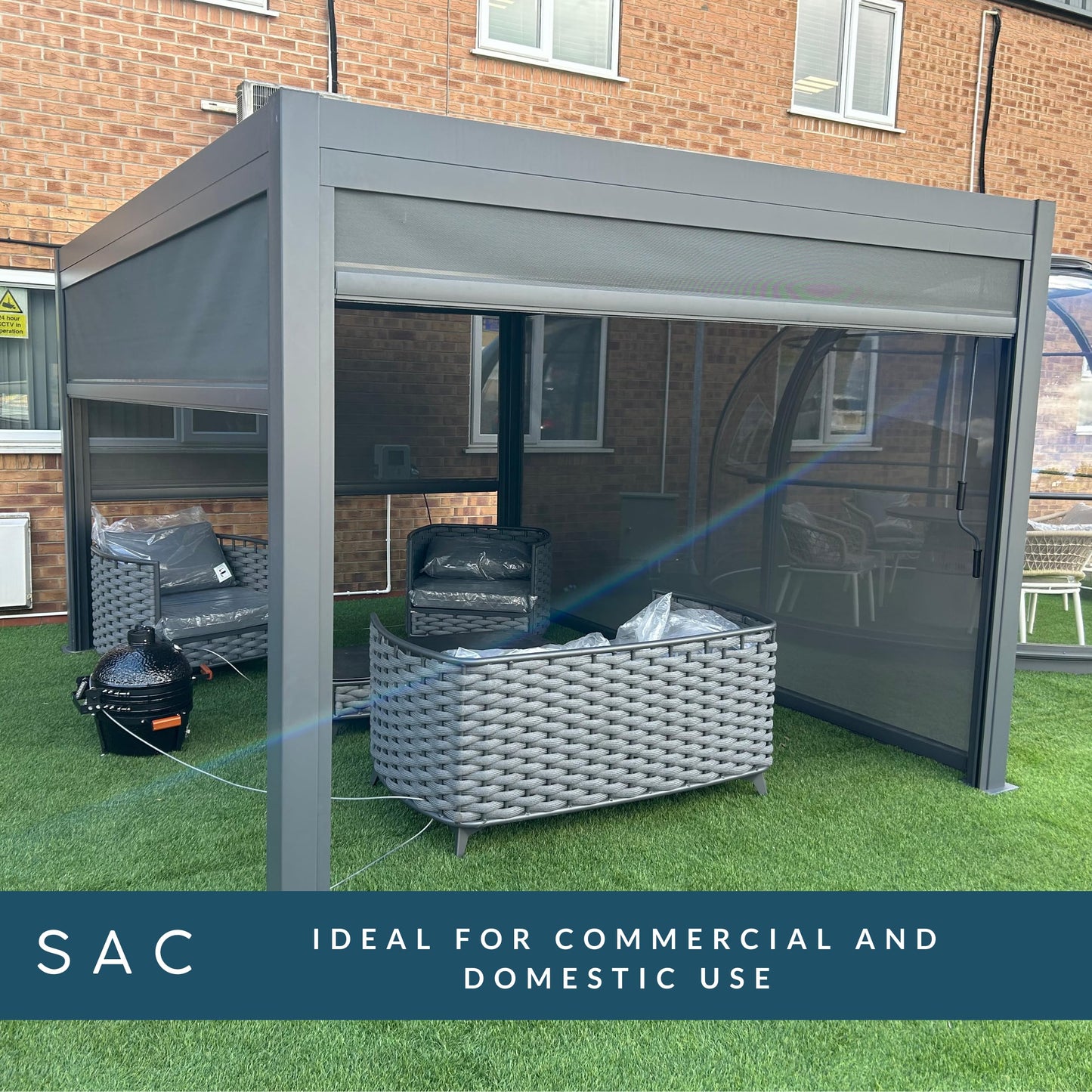 SAC Pergola Aluminium Framed Sliding Curtain, Weatherproof, Adjustable and Durable, Single Side Blind, Semi-transparent, 4 Metres Long