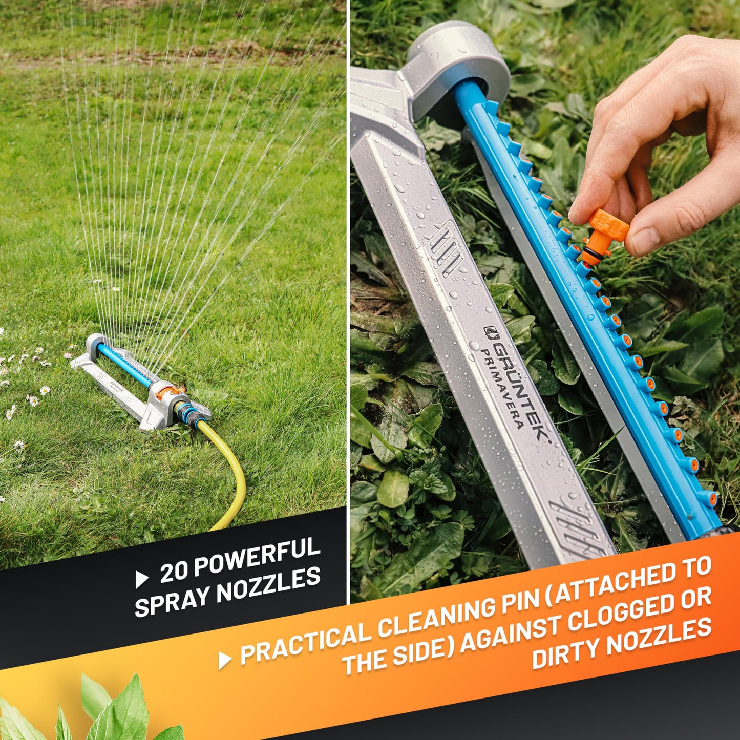GRÜNTEK Metal Oscillation Lawn Sprinkler with Adjustable Irrigation Area, Turbo Motor, Covers up to 352 m²