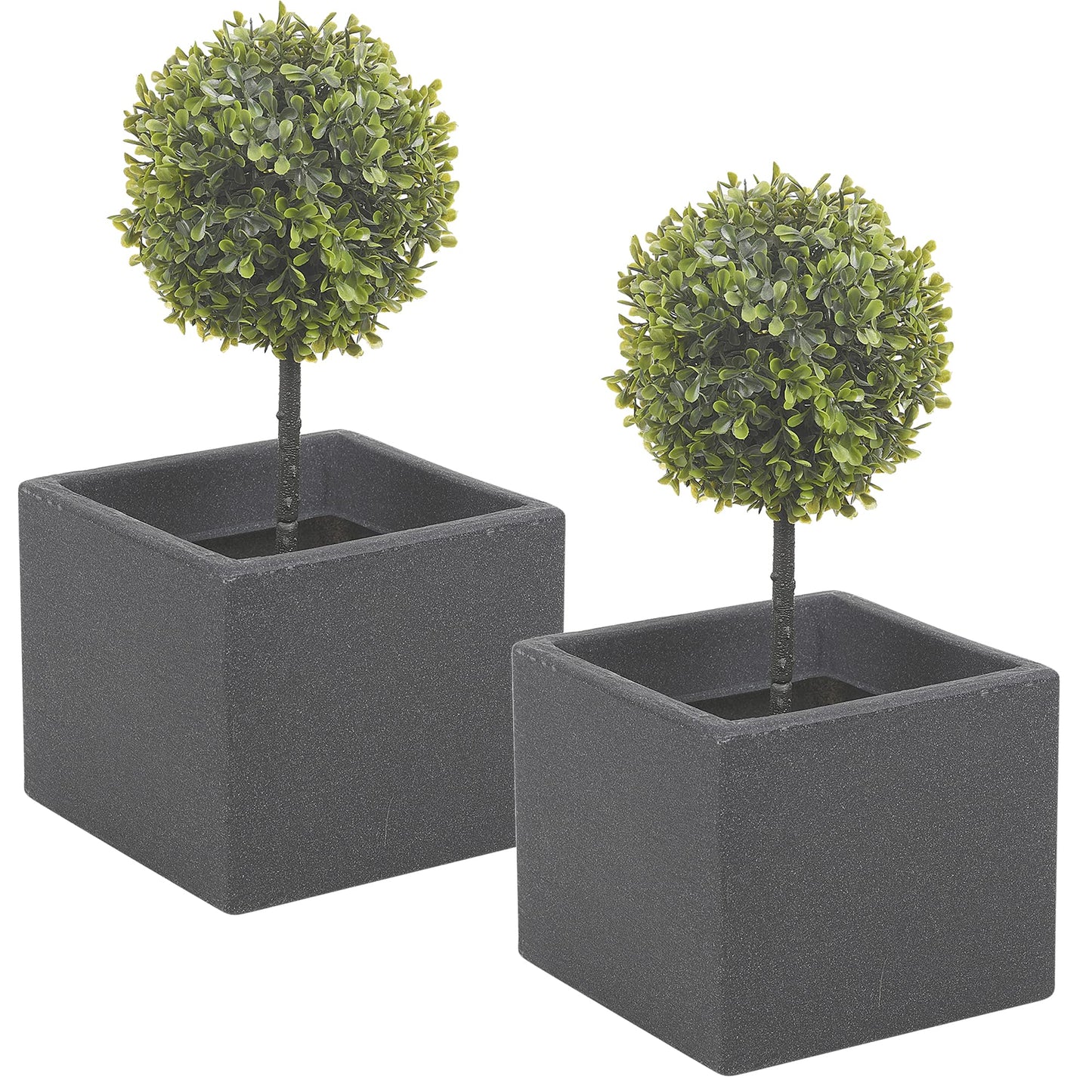 URBNLIVING Stone Effect Flower Planter 20cm Cube Plant Pot Indoor Outdoor (Charcoal)