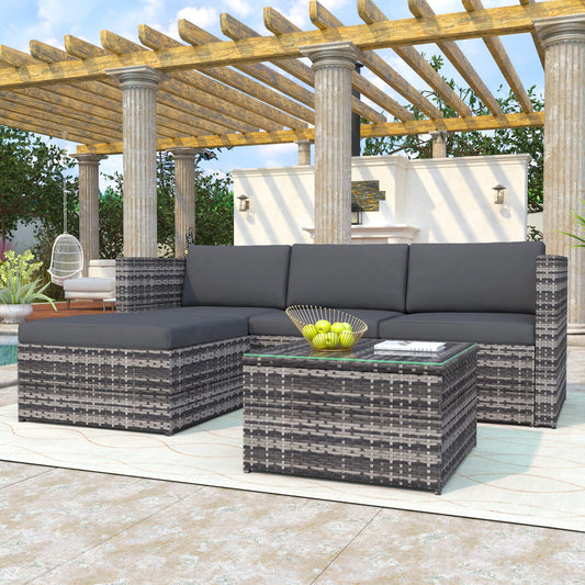 BTM Garden Corner Sofa Rattan Patio Set Garden Entertaining Furniture Lounge Set (Grey)