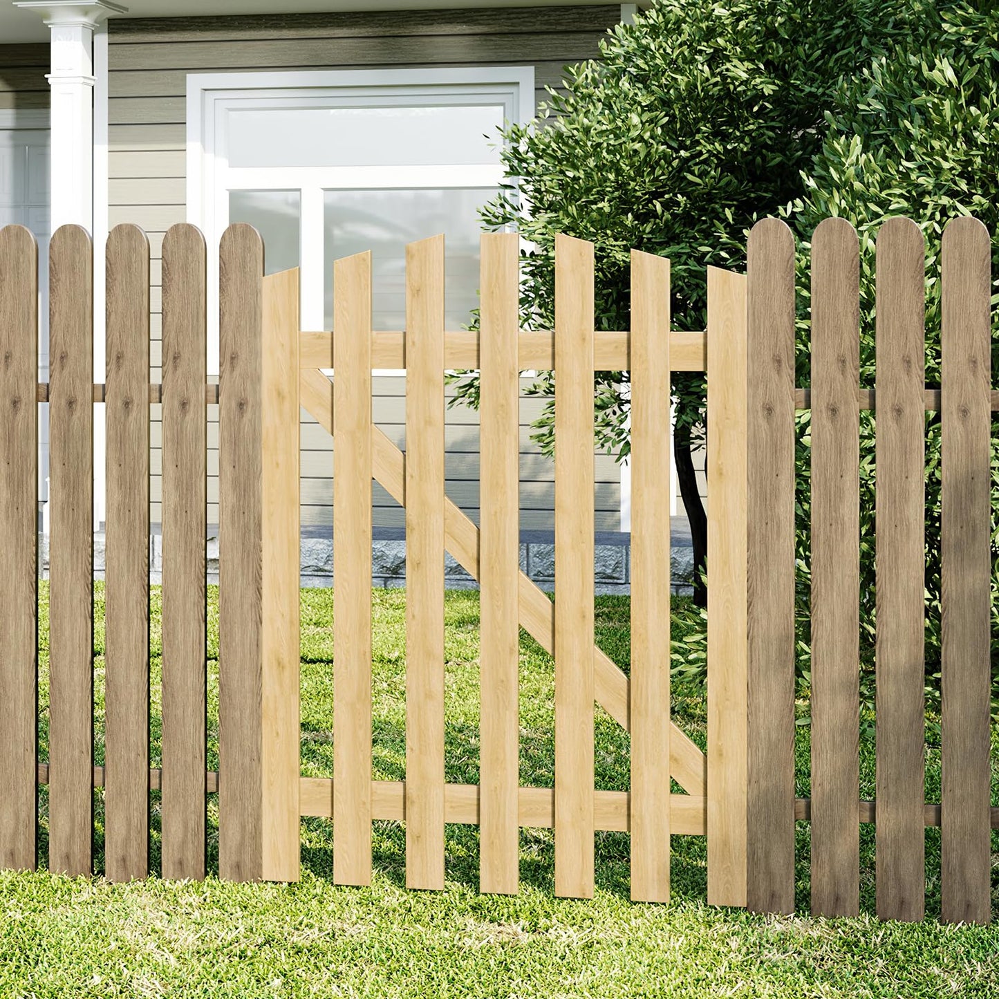 INMOZATA Garden Gate Wooden Pedestrian Gate with Gate Lock and Hinge, 2.5ft Wide x 4ft High (76cm Wide*120cm High)