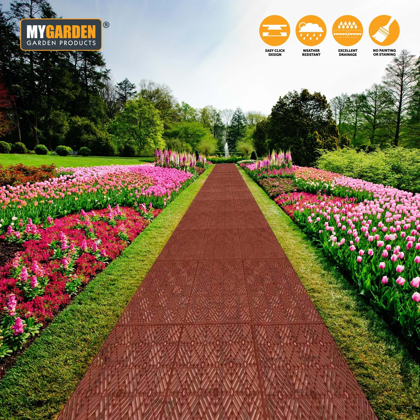 Almineez 10pc Garden Plastic Tiles – Interlocking Non-Slip Lawn Walkway Floor Path Patio Paving Pool – Weatherproof – Decorate Garden Vegetable Plot Or Terrace (Teracotta)