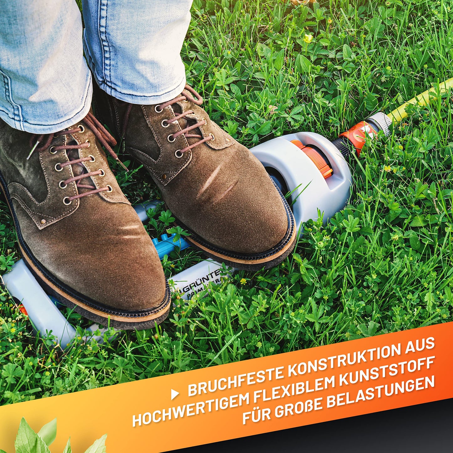 GRÜNTEK Primavera Oscillating Sprinkler – Up to 336 m² | 16 Nozzles for Even Irrigation | Adjustable Spray Width (21 m x 15 m) | Universal EU & US Connector