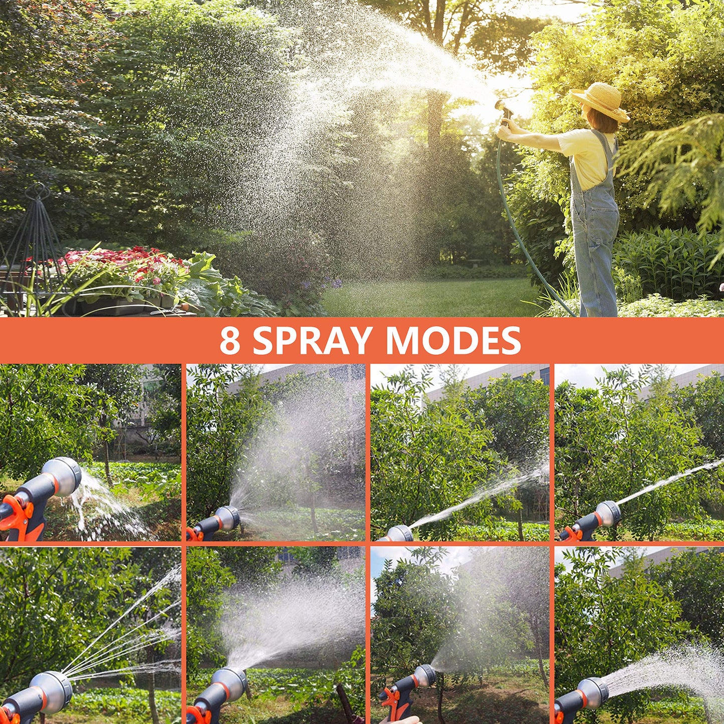 WLZP 2 Pack Garden Hose Nozzle, 8 Adjustable Hose Spray Gun - High Pressure Hand Sprayer for Watering Lawn, Car Washing, Pet Bathing, Sidewalk Cleaning