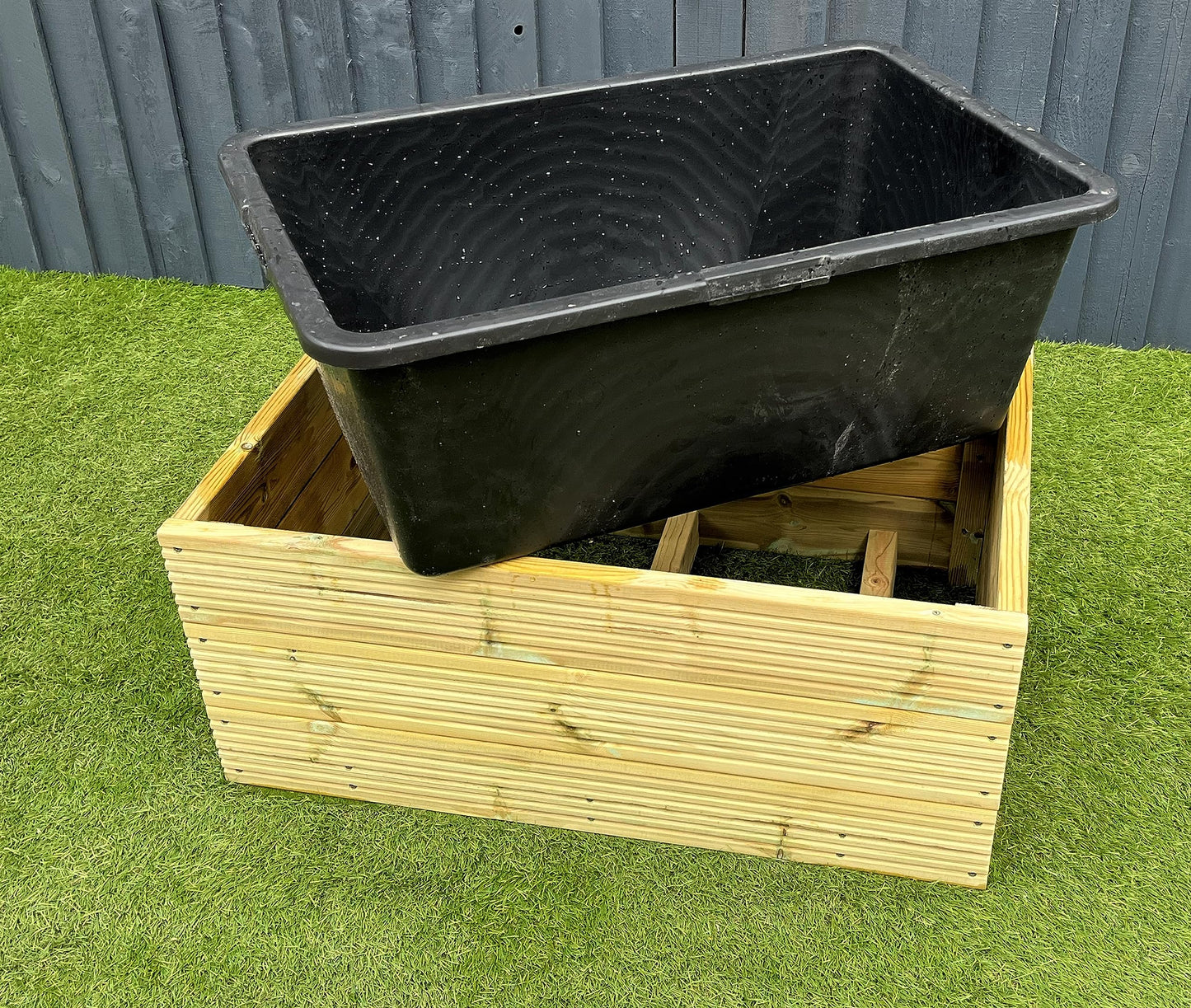 Raised Garden Pond Wooden Decking Water Feature 84x55x36cm 90L Solid Tub Liner (Smooth Plain Decking)