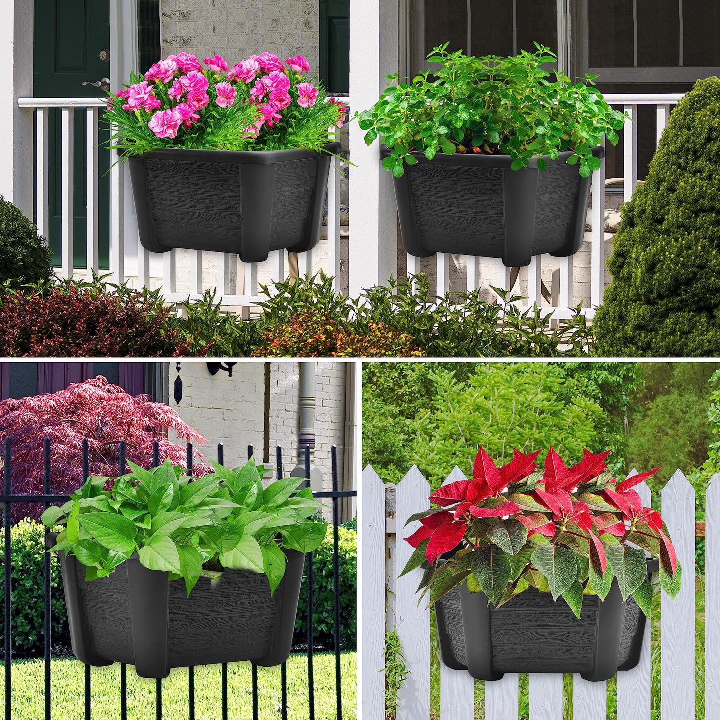 ORIMERC 25cm Wall Hanging Planters Plastic Retro Style Railing Hanging Planters Plants Flowers Plastic Pots Baskets for Balcony Fence Garden Outdoor Indoor -Dark Coffee