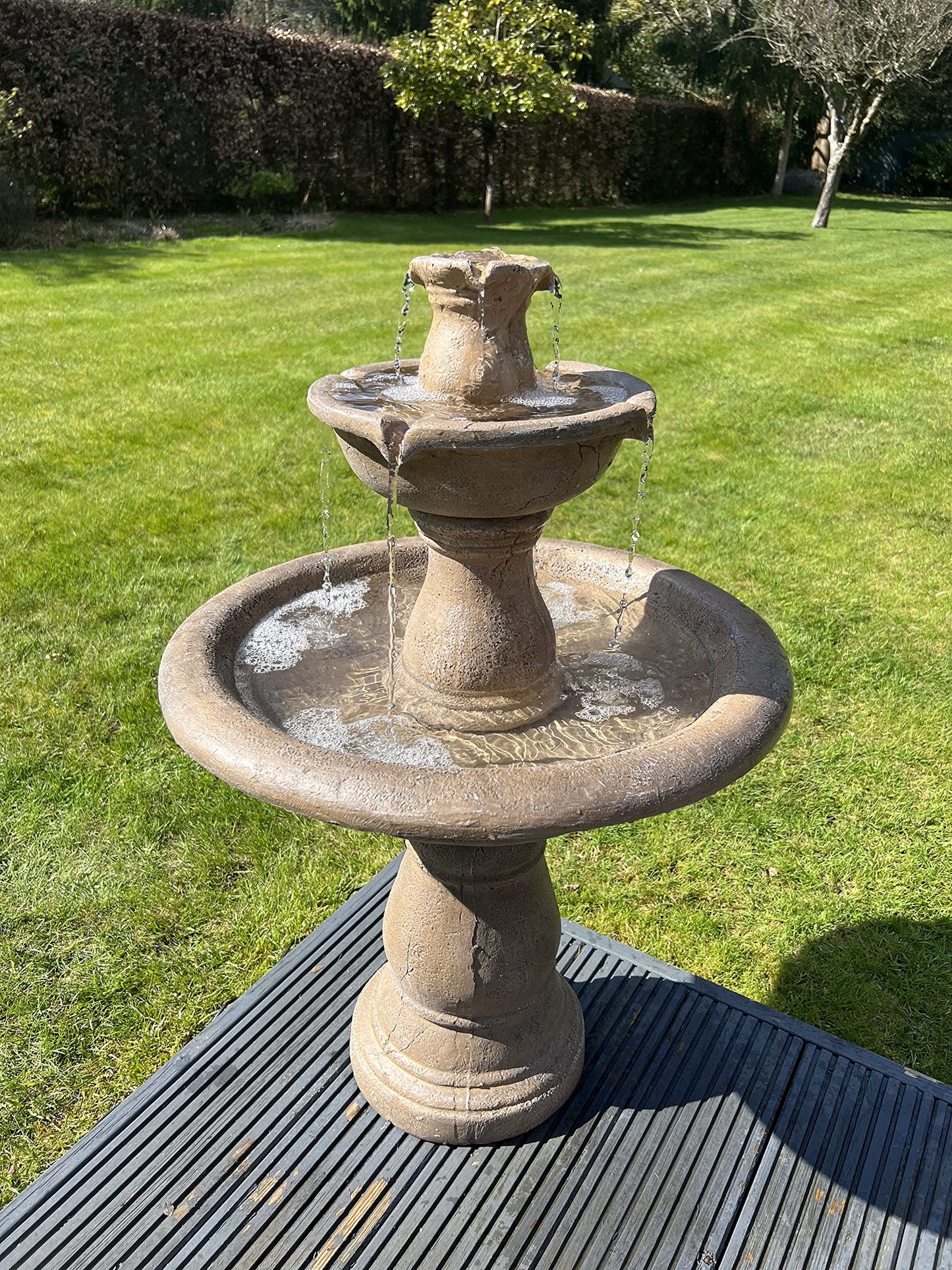 allpondsolutions Antique Stone Effect Classic Grey 3 Tier Fountain Water Feature