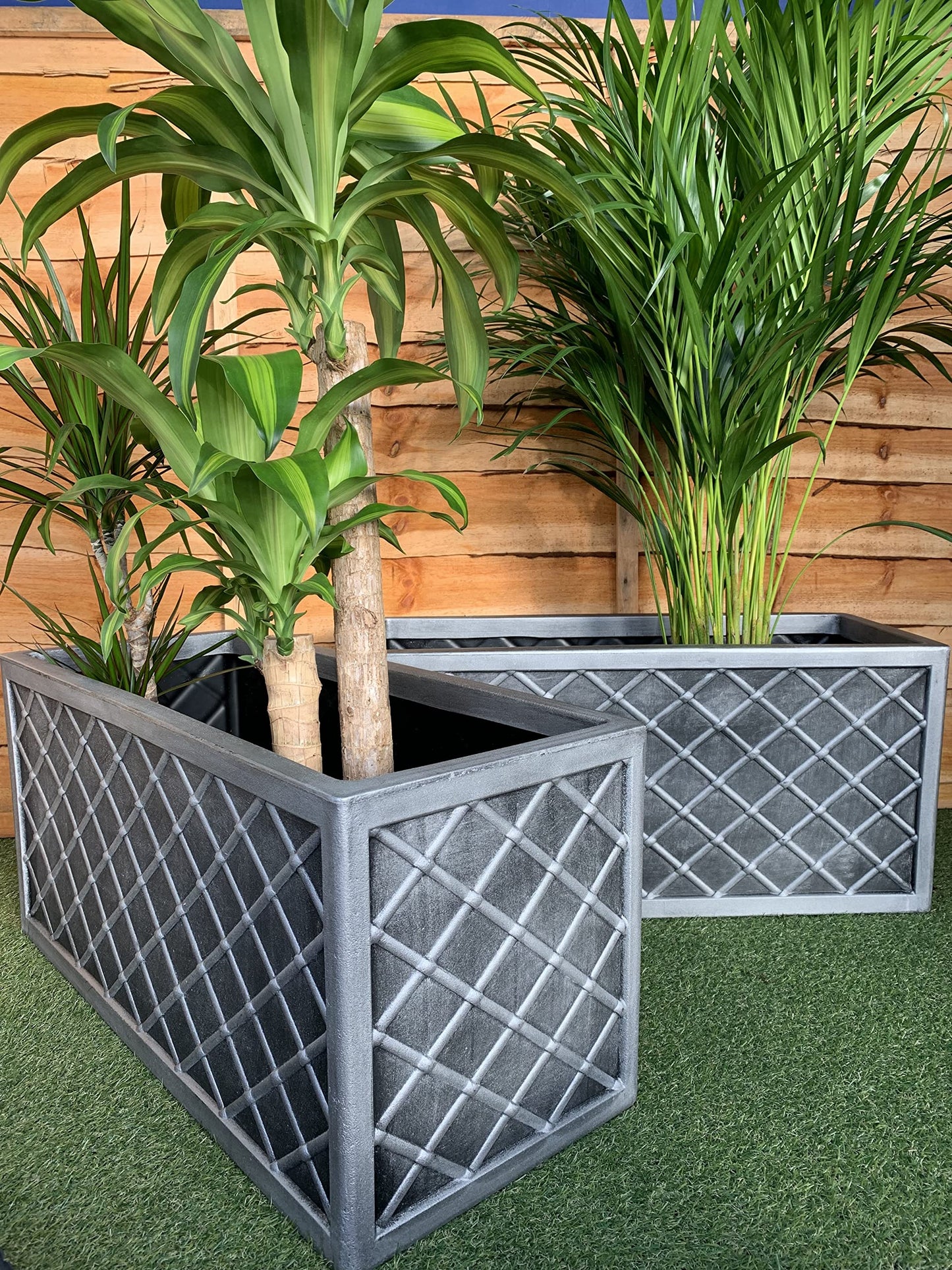 Shop4allsorts Set Of 2 Lazio Trough Patio Planter Garden Plastic Flower Pot Pewter Grey 70cm x 33cm