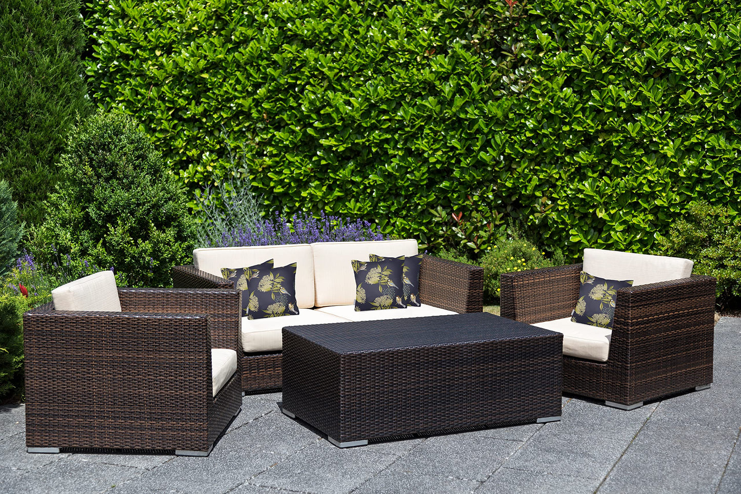 Izabela Peters Outdoor Cushions Waterproof, 43 cm, Filled Outdoor Cushion, Bird on Elderflower - Graphite, Garden Furniture Cushions, Outdoor Seat Cushions, Garden Chair Cushions