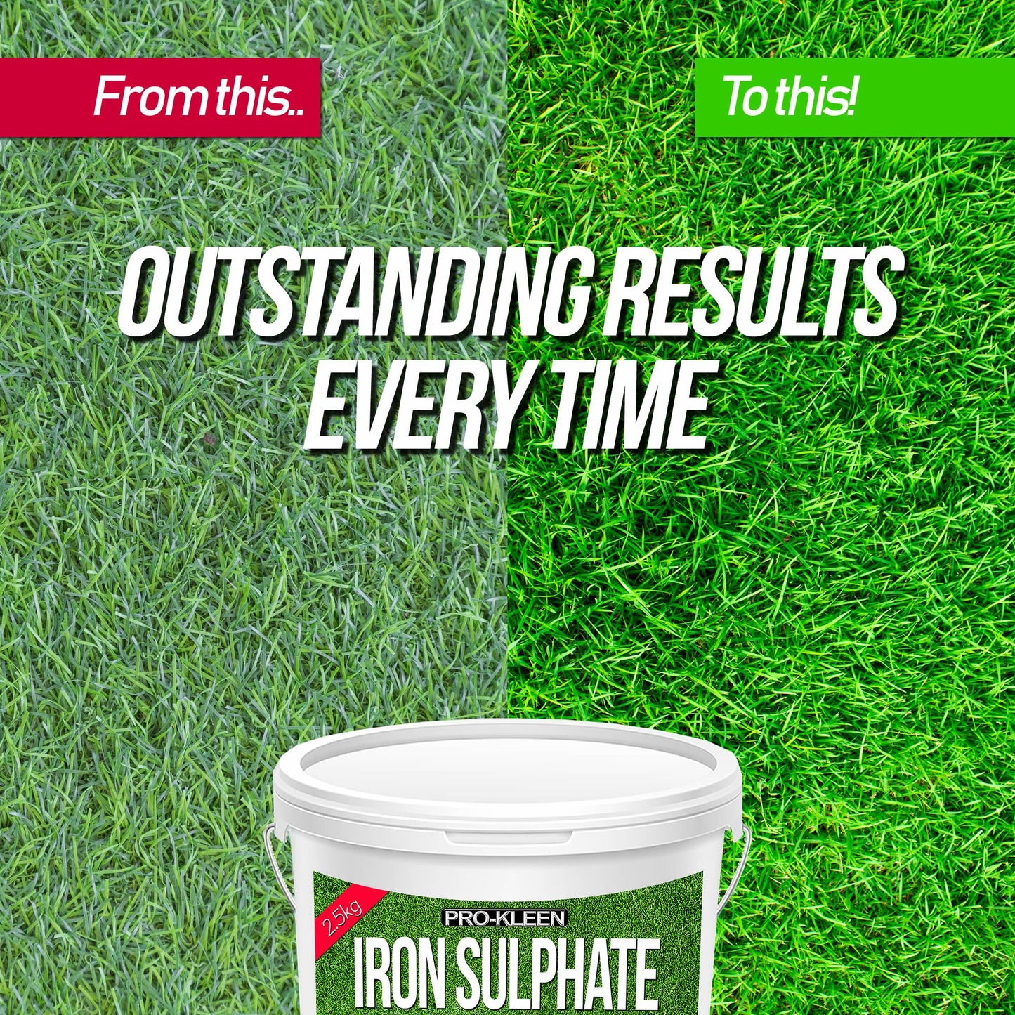 Pro-Kleen 2.5 KG PREMIUM Iron Sulphate (Makes up to 2500L When Diluted & Covers up to 2500m2) - Iron Lawn Conditioner and Turf Hardener. Damp Grade Soluble in Water