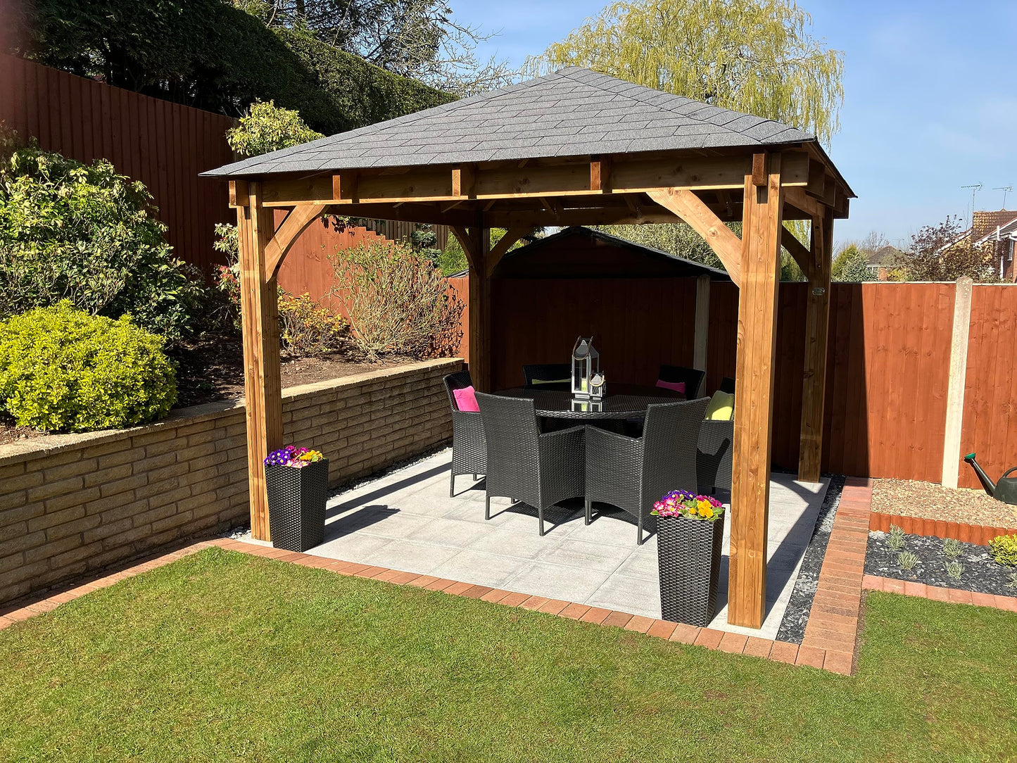Dunster House Wooden Heavy Duty Gazebo 3 x 3 Metres Pressure Treated Hot Tub Shelter With Roof Shingles Leviathan