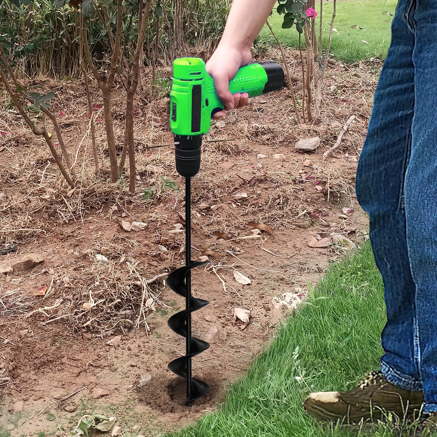 Garden Auger Drill Bit 8x60cm,Extended Solid Post Hole Digger,Auger Spiral Drill Bit For Bulb Planters Planting, Fence Post Repair,Bulbs Seedlings,Bulb Planting Auger Black