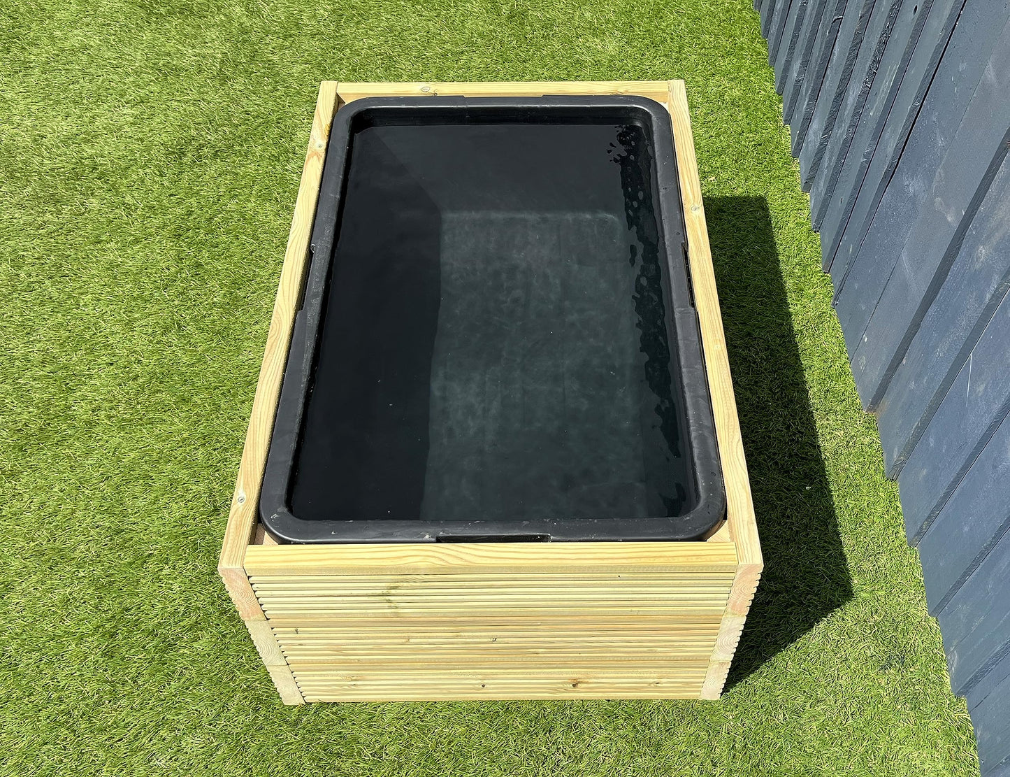 Raised Garden Pond Wooden Decking Water Feature 84x55x36cm 90L Solid Tub Liner (Smooth Plain Decking)