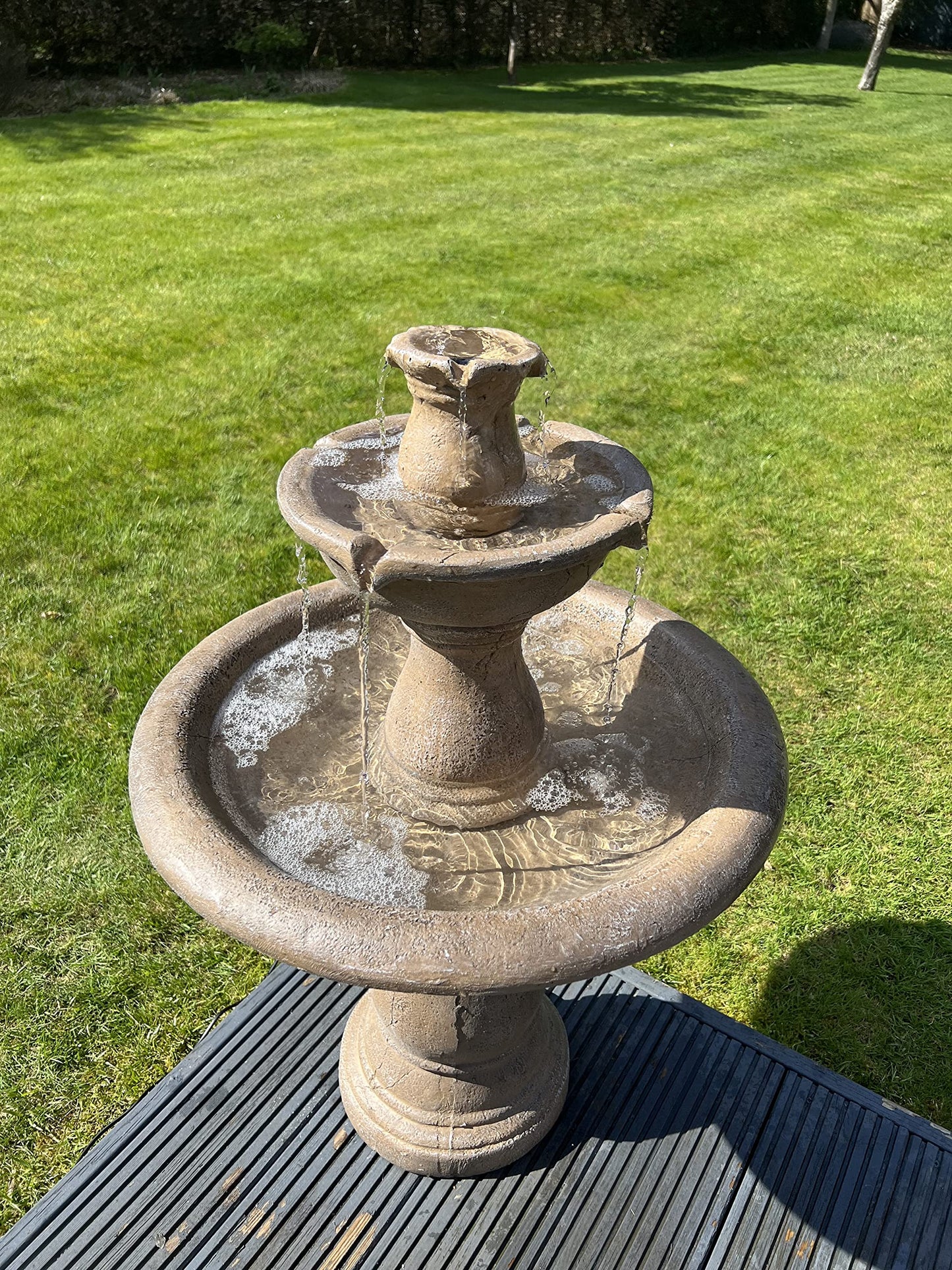 allpondsolutions Antique Stone Effect Classic Grey 3 Tier Fountain Water Feature