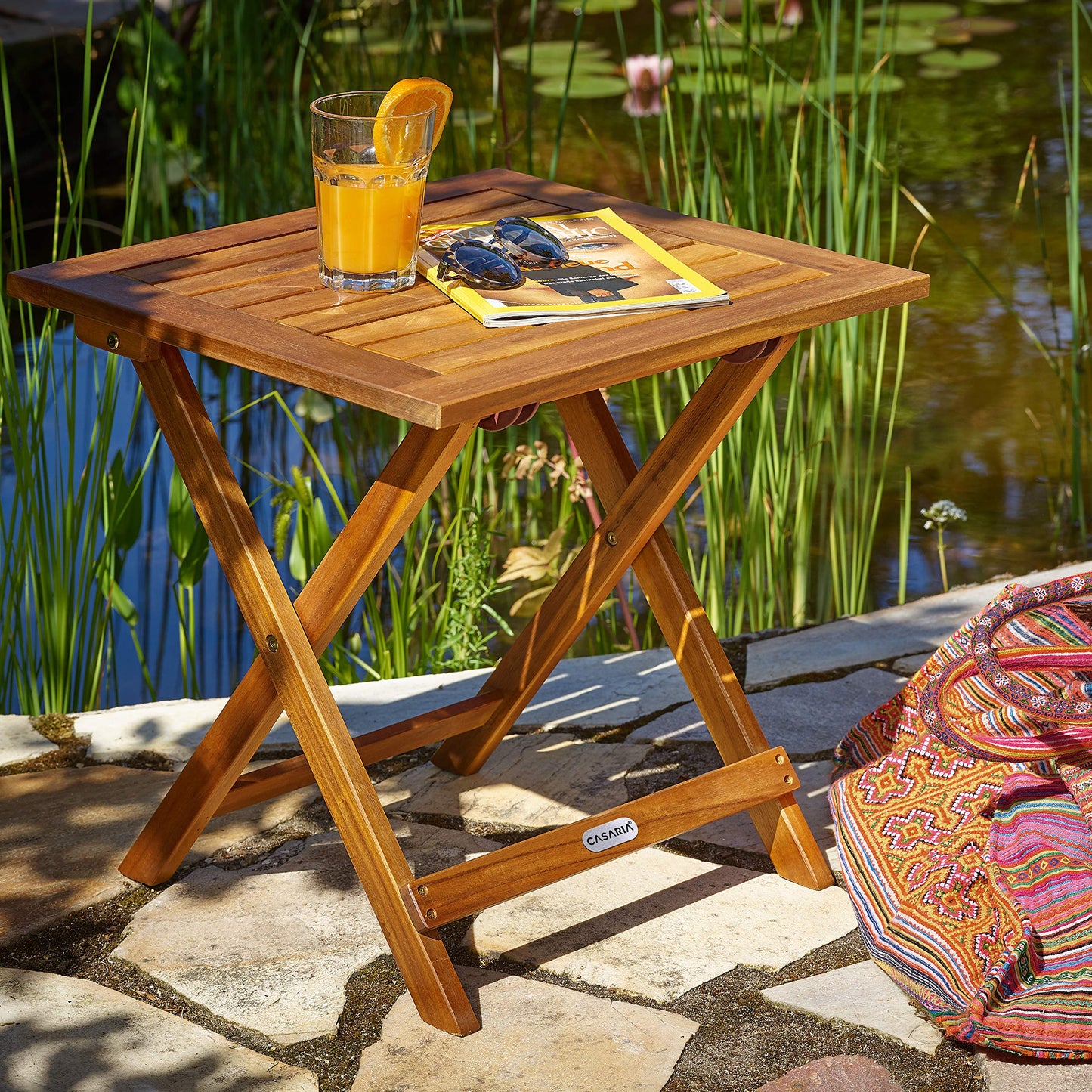 CASARIA® Side Table | Small Folding Coffee Table | Acacia Wood | 46x46cm | Bistro | Patio | Garden | Balcony | Living Room | Hallway | Kitchen | Weather-Resistant Foldable Garden Furniture