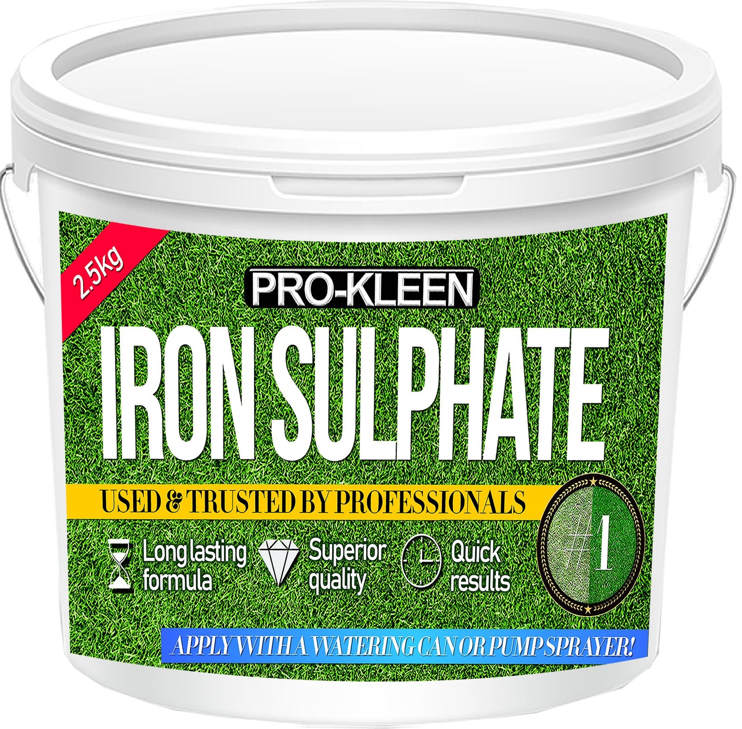 Pro-Kleen 2.5 KG PREMIUM Iron Sulphate (Makes up to 2500L When Diluted & Covers up to 2500m2) - Iron Lawn Conditioner and Turf Hardener. Damp Grade Soluble in Water