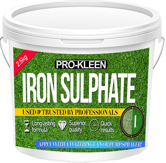 Pro-Kleen 2.5 KG PREMIUM Iron Sulphate (Makes up to 2500L When Diluted & Covers up to 2500m2) - Iron Lawn Conditioner and Turf Hardener. Damp Grade Soluble in Water