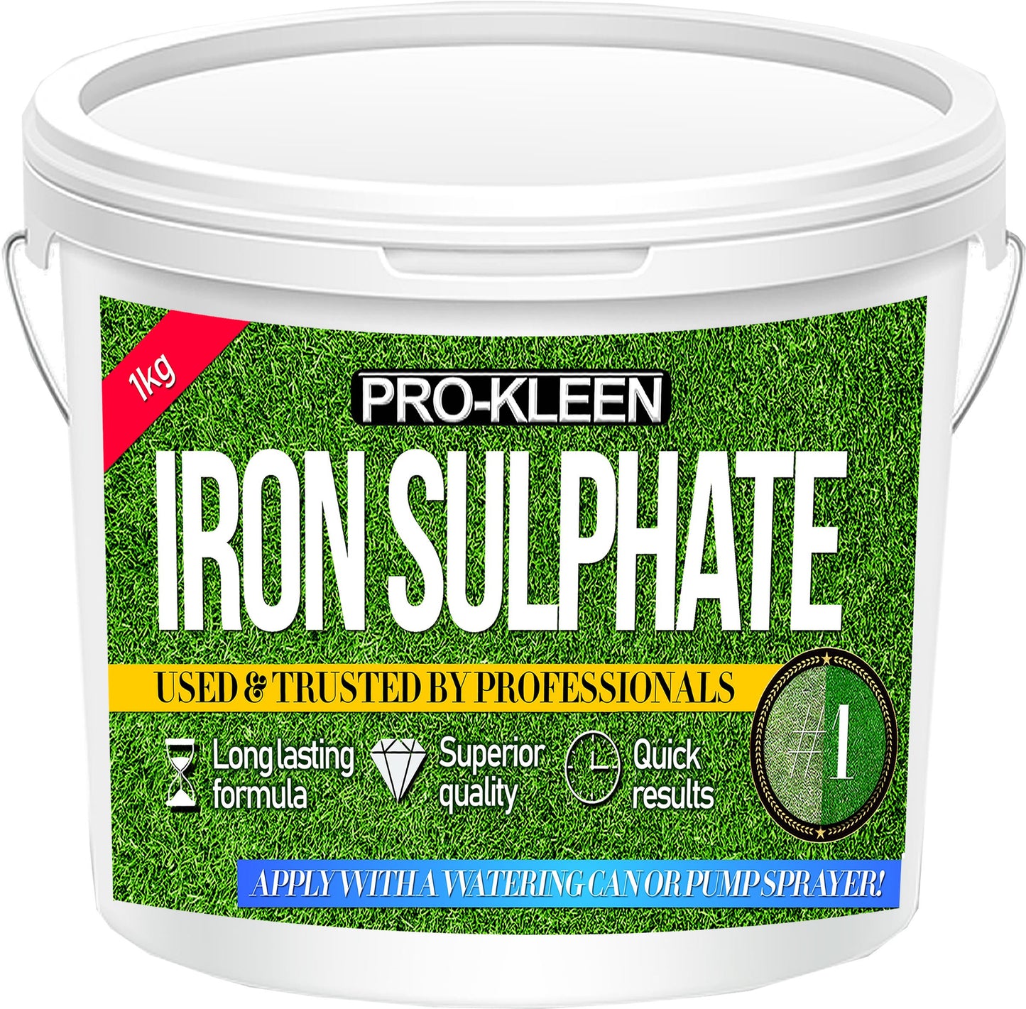 Pro-Kleen Iron Sulphate 1 KG PREMIUM Ferrous (Makes up to 1000L When Diluted & Covers up to 1000m2) Pure Lawn Tonic- Lawn Conditioner and Turf Hardener. Damp Grade Soluble in Water