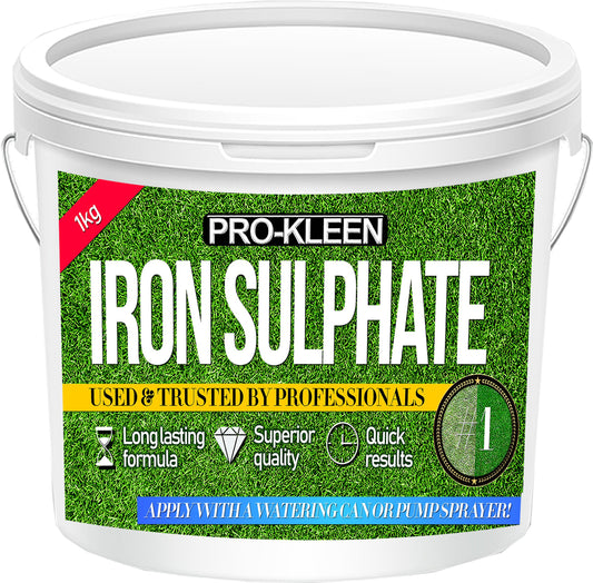 Pro-Kleen Iron Sulphate 1 KG PREMIUM Ferrous (Makes up to 1000L When Diluted & Covers up to 1000m2) Pure Lawn Tonic- Lawn Conditioner and Turf Hardener. Damp Grade Soluble in Water