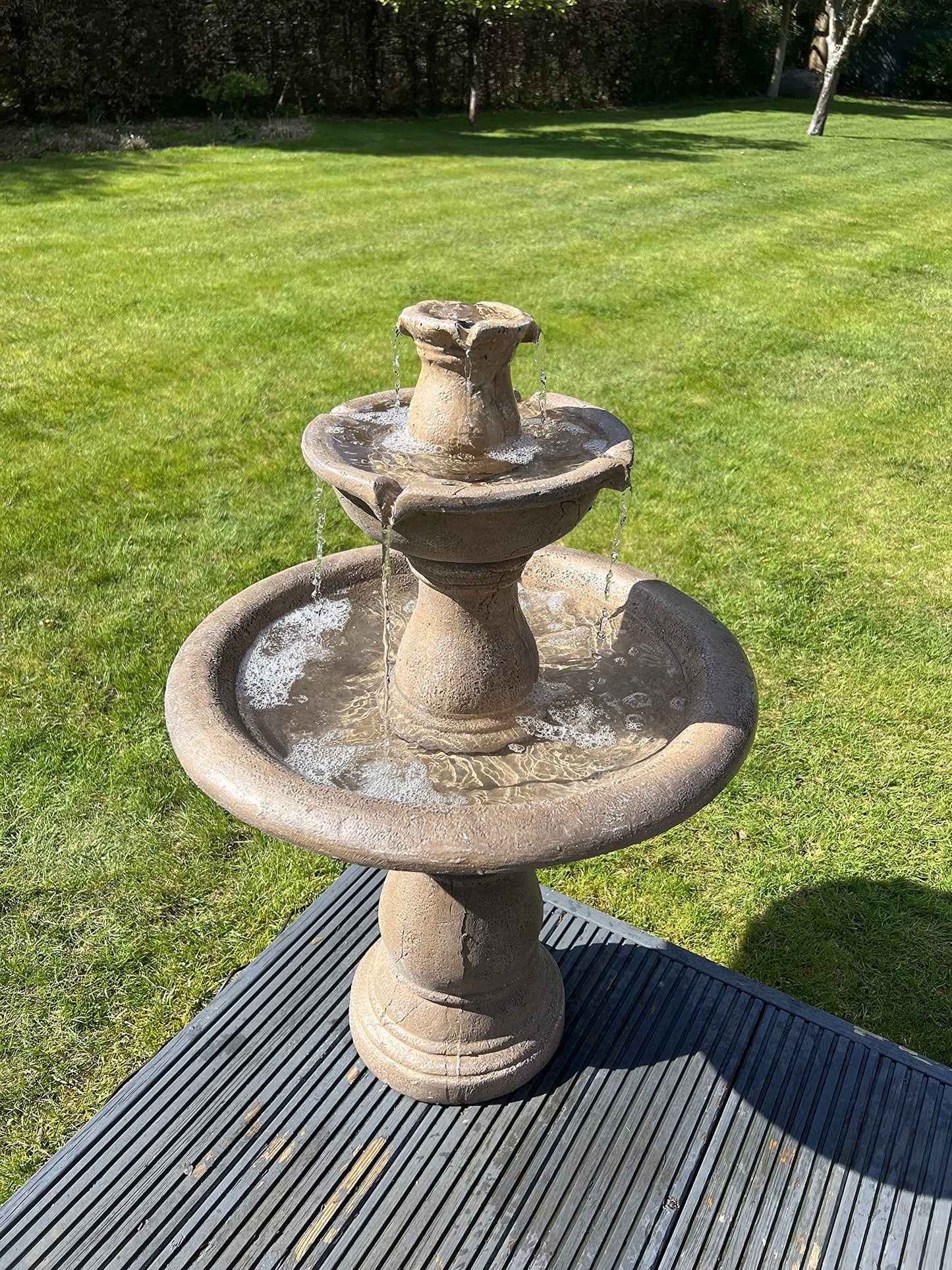 allpondsolutions Antique Stone Effect Classic Grey 3 Tier Fountain Water Feature