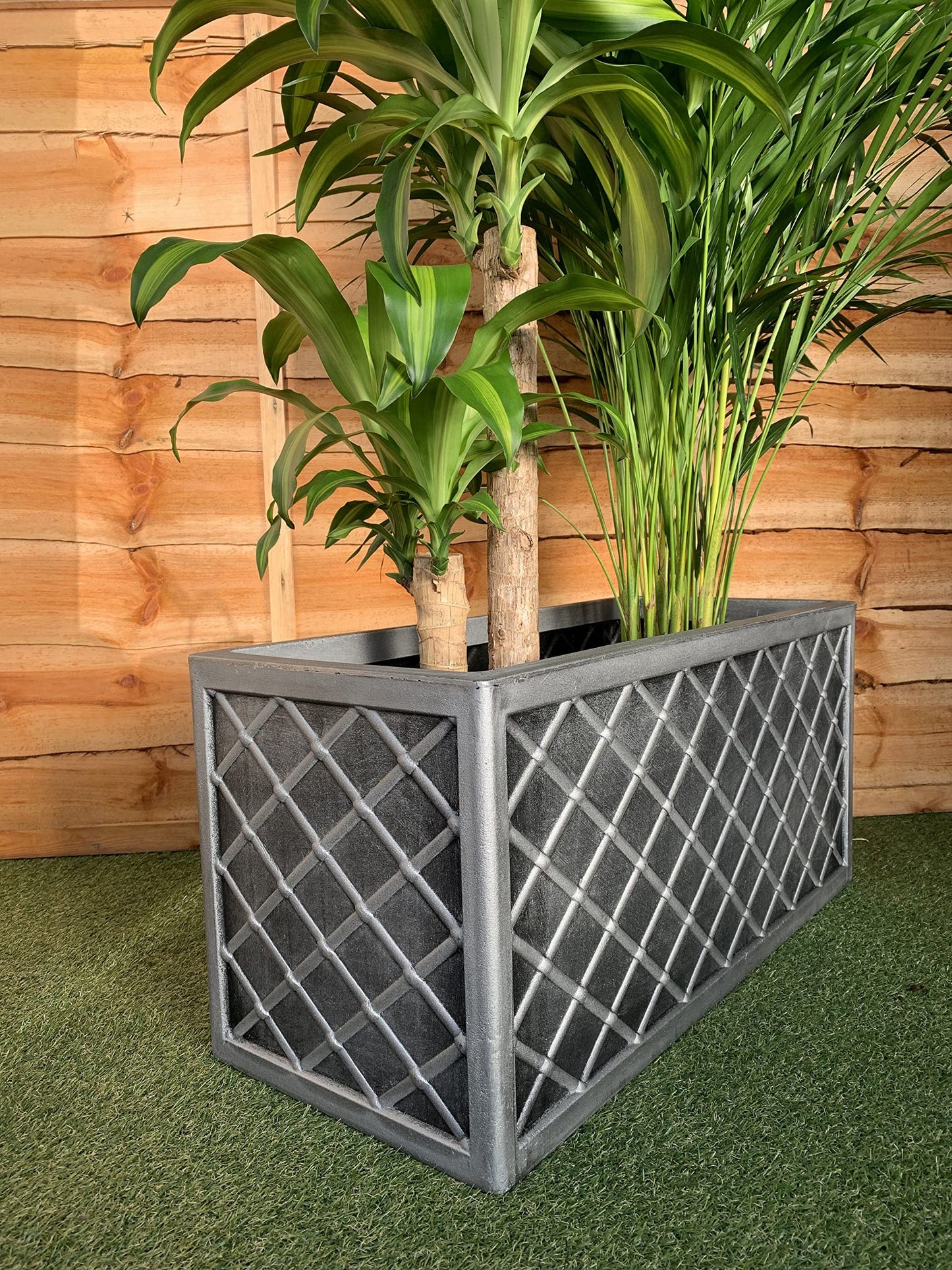 Shop4allsorts Set Of 2 Lazio Trough Patio Planter Garden Plastic Flower Pot Pewter Grey 70cm x 33cm