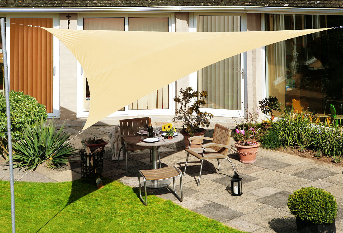 Kookaburra 3m Triangle Water Resistant Garden Patio Sun Shade Sail Canopy 96.5% UV Block with Free Rope (Sand)