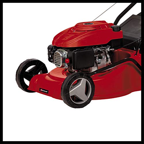 Einhell 3404821 Petrol Lawn Mower (1.2 kW, 1 Cylinder 4-Stroke Engine (OHV), 7-Level Central Cutting Height Adjustment 25 - 60 mm, Disengageable Rear-Wheel Drive), 100.0 cm*123.0 cm*51.0 cm