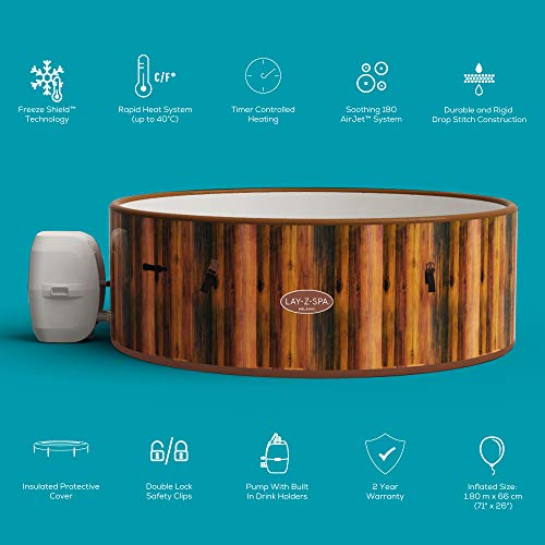 Lay-Z-Spa Helsinki Hot Tub, 180 AirJet Wood Effect Inflatable Spa
