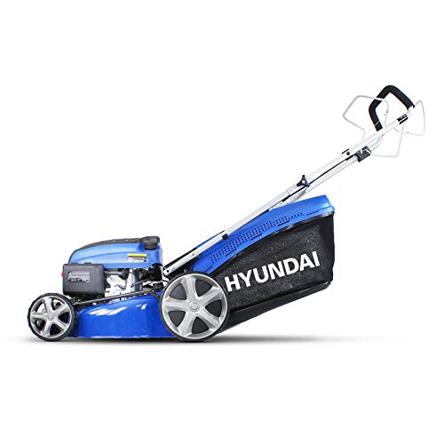 Hyundai 46cm Self-Propelled Petrol Lawnmower, 460mm / 18'' Cutting Width, 3.5HP 4-Stroke Petrol Engine, Foldable Handles, Mulching Lawnmower, 3 Year Warranty, Blue