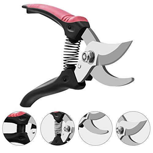 JEOutdoors ZEM Pruning Shears, Professional High Carbon Alloy Steel Sharp Blade Bypass Hand Pruner, Tree Trimmer, Garden Shears-JO0001, Black red