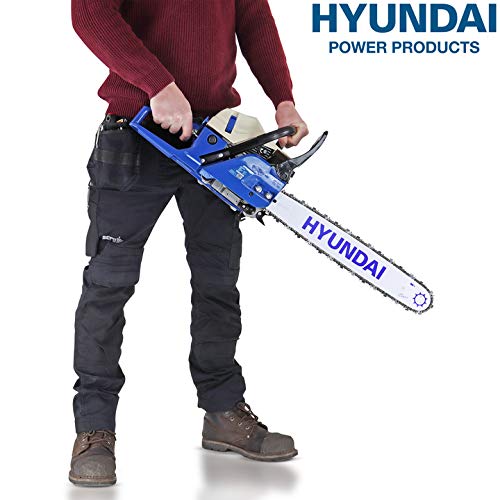 Hyundai Petrol Chainsaw, 62cc 20”, 2-Stroke, Wood Saw / Cordless Chainsaw, 20'' Cutting Bar with 3 Year Hyundai Warranty