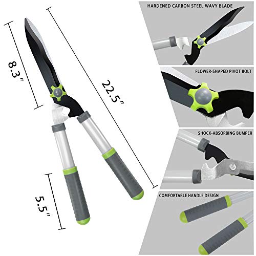Hortem 3PCS Garden Shears Set with 28" Tree Loppers Heavy Duty, 23" Professional Hedge Clippers, 8" Sharp Pruning Shears as Tree & Shrub Care Kit