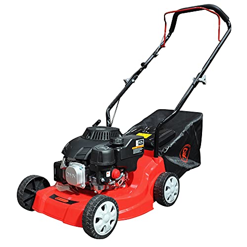 RocwooD Petrol Lawnmower Push 16" 132cc Mower Plus FREE Oil 39cm 390mm Cutting Width OHV Engine Mower Foldable Handles 35 Litre Grass Collector 2 Year Warranty Red