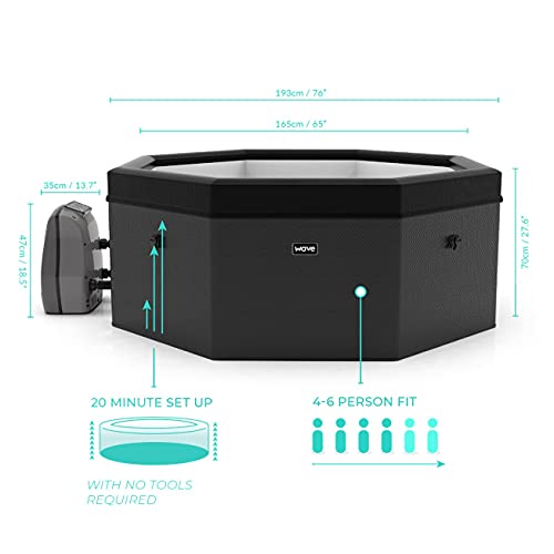 Wave Spa Swift 6 Person Rigid Foam Hot Tub, Eco-Friendly Portable Outdoor Garden Hot Tub with 120 Air Jets in Black, Includes Hot Tub Lid & Energy Saving, Thermal Efficient Hot Tub Insulation Jacket