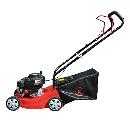 RocwooD Petrol Lawnmower Push 16" 132cc Mower Plus FREE Oil 39cm 390mm Cutting Width OHV Engine Mower Foldable Handles 35 Litre Grass Collector 2 Year Warranty Red