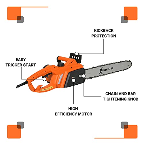 DURHAND Aluminum Electric Chainsaw Garden Tools Double Brake Cover Case Blade Corded,2000 W, 40 cm-Orange