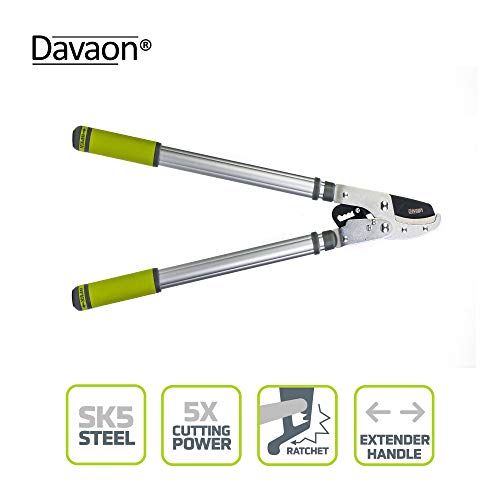 Davaon Pro Tree Pruner - Telescopic Tree Pruners & Branch Cutters- Ideal Gardening Tool for Cutting Thick Hedges and Tough Branches - Tree Loppers - Ratchet Loopers with Long Reach