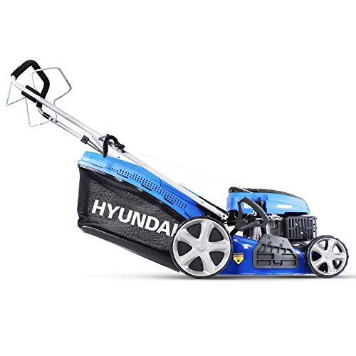 Hyundai 46cm Self-Propelled Petrol Lawnmower, 460mm / 18'' Cutting Width, 3.5HP 4-Stroke Petrol Engine, Foldable Handles, Mulching Lawnmower, 3 Year Warranty, Blue