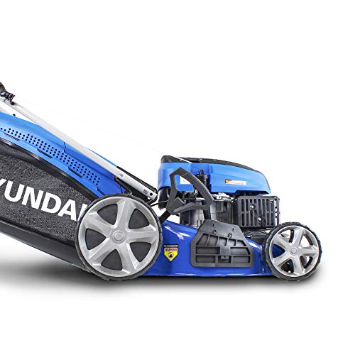 Hyundai 46cm Self-Propelled Petrol Lawnmower, 460mm / 18'' Cutting Width, 3.5HP 4-Stroke Petrol Engine, Foldable Handles, Mulching Lawnmower, 3 Year Warranty, Blue
