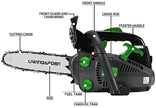 UWINGARDEN 26CC Mini Cordless Lightweight Top Petrol Portable Hand Easy Start Chainsaw, 10" Professional Handled Cordless 2 Stroke Chain Saw Garden Wood Cutting Tool