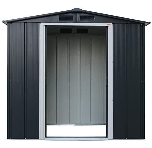 Duramax ECO 6' x 4' Hot-Dipped Galvanized Metal Garden Shed - Anthracite with Off-White Trimmings - 15 Years Warranty
