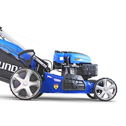 Hyundai 196cc Petrol Lawnmower, 20" 51cm 4 Stroke, Self Propelled Lawn Mower, Easy Starting with Six Cutting Heights, 70L Grass Bag & 3 Year Warranty