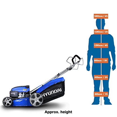 Hyundai 46cm Self-Propelled Petrol Lawnmower, 460mm / 18'' Cutting Width, 3.5HP 4-Stroke Petrol Engine, Foldable Handles, Mulching Lawnmower, 3 Year Warranty, Blue