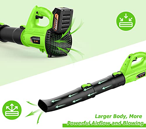 Leaf Blower - BHY 320 CFM 150 MPH Cordless Leaf Blower with 4.0Ah Battery & Charger , 2 Section Tubes, 6-Speed Dial, Electric Leaf Blower for Dust, Snow Debris,Yard, Work Around The House