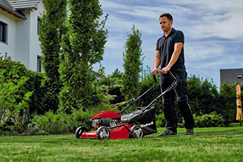 Einhell 3404821 Petrol Lawn Mower (1.2 kW, 1 Cylinder 4-Stroke Engine (OHV), 7-Level Central Cutting Height Adjustment 25 - 60 mm, Disengageable Rear-Wheel Drive), 100.0 cm*123.0 cm*51.0 cm