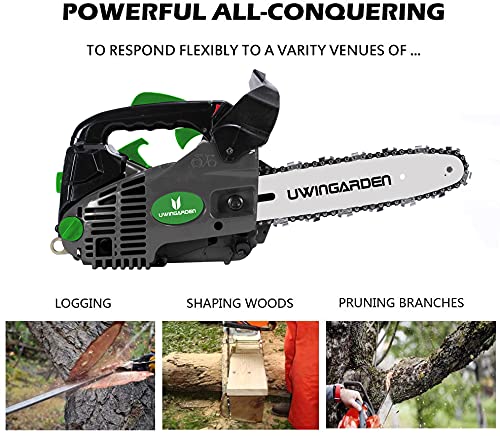 UWINGARDEN 26CC Mini Cordless Lightweight Top Petrol Portable Hand Easy Start Chainsaw, 10" Professional Handled Cordless 2 Stroke Chain Saw Garden Wood Cutting Tool