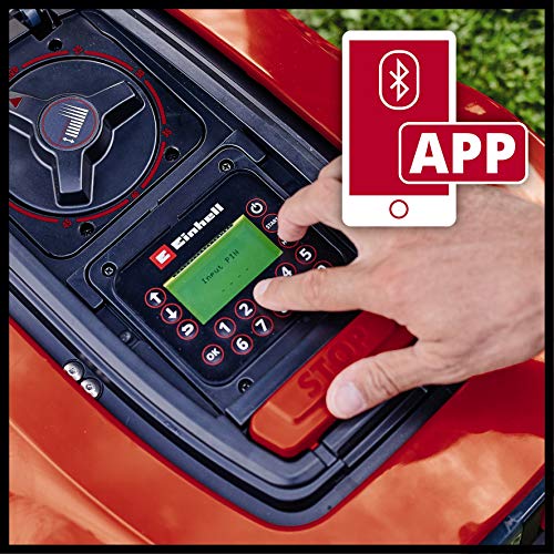 Einhell Robot Mower FREELEXO 1200 LCD BT (Li-Ion, 18 V, 1200 m², Multi-Zone Lawn Mower, Bluetooth App Control, for Inclines Up to 35%, PXC Rechargeable Battery,Incl. 5.2 Ah Battery)